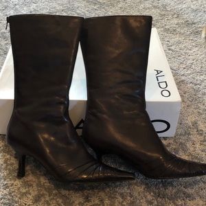 Aldo brown leather pointed toe mid-calf boots EUC